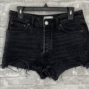 Zara Black Distressed Denim Jean Shorts